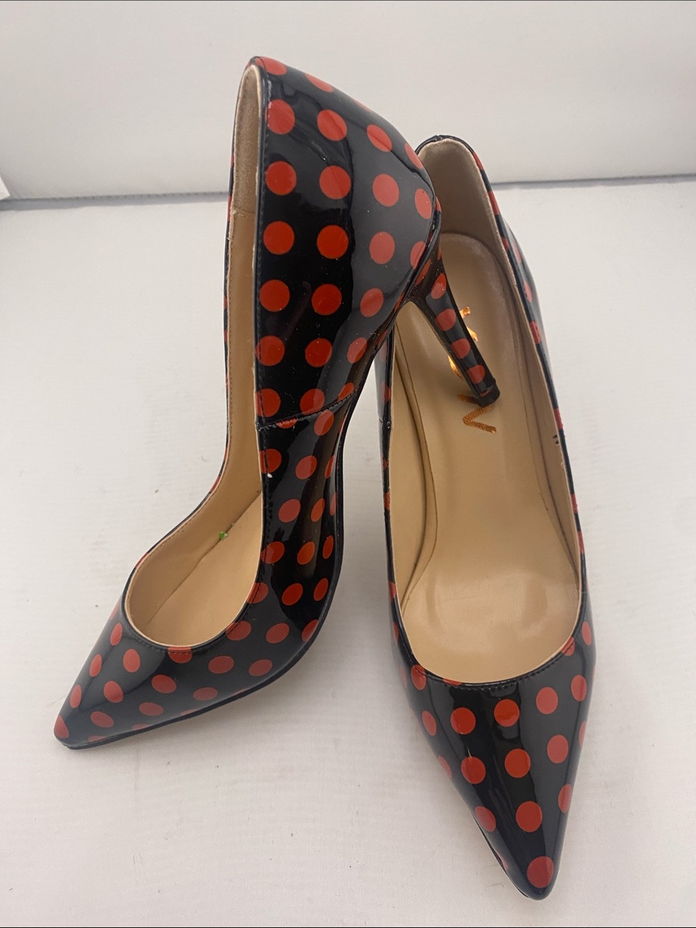 YDN Women’s rockabilly retro  Black Patent Polka Dot PumpS 5